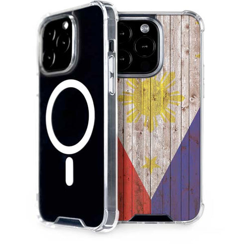 Philippines Flag Dark Wood iPhone 14 Pro MagSafe Case